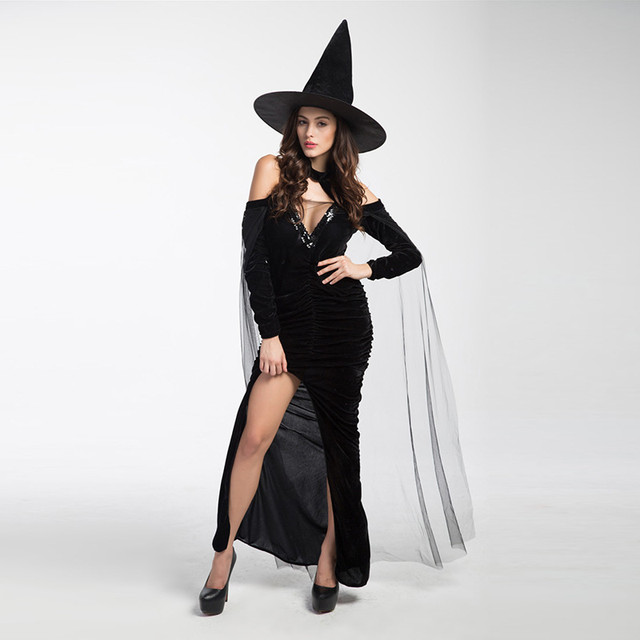 Fantasia feminina adulta noturna de bruxa para halloween, vestido fantasia  sexy